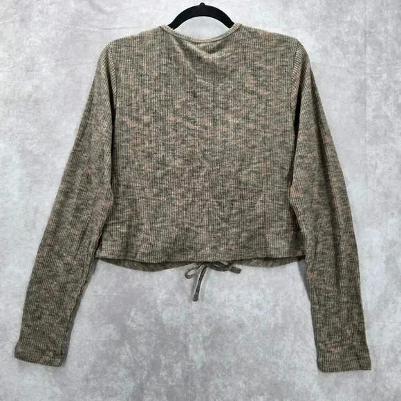 Wild Fable Brown Knit Crop Drawstring Split Longsleeve Cozy Top NWT Extra Large - Picture 2 of 7